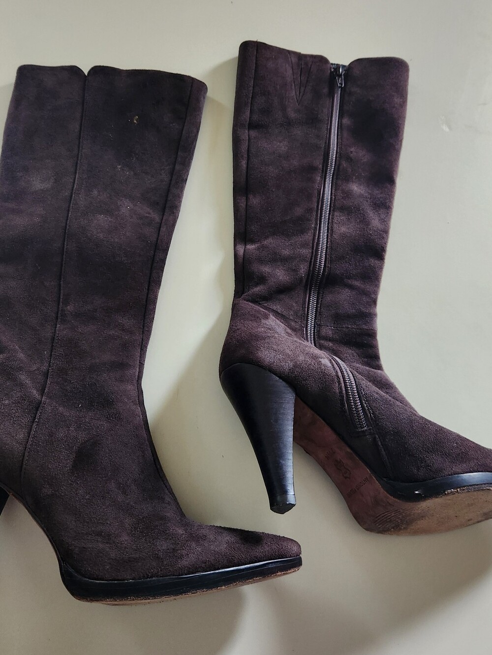 Antonio Melani Women's Tall Suede Heeled Boots - Dark Brown